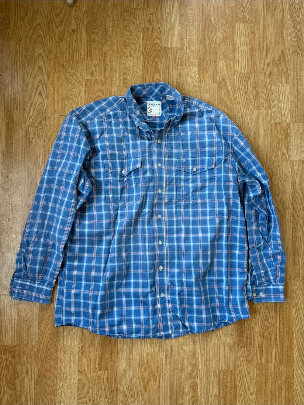 Roper Men's Blue and White Plaid Button-Down Shirt